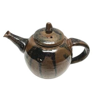 VTG Studio Stoneware Pottery Teapot  Signed Brown Black Splatter Design